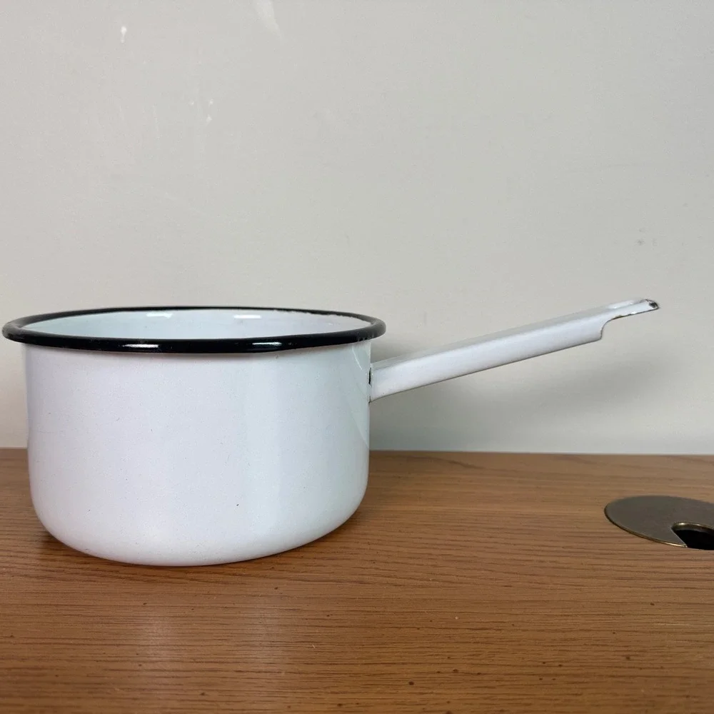 Vintage VPS White Enamelware Saucepan 18cm Black Trim Farmhouse Decor Pot